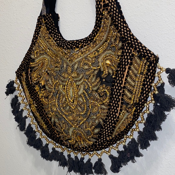 Embroidered Black and Gold Women's Bag - Picture 5 of 5